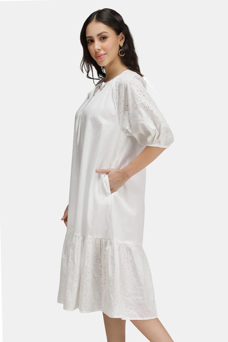 Virgio  Solid Cotton Schiffli Lace Shirt Dress for Women for Women | Best Price UAE