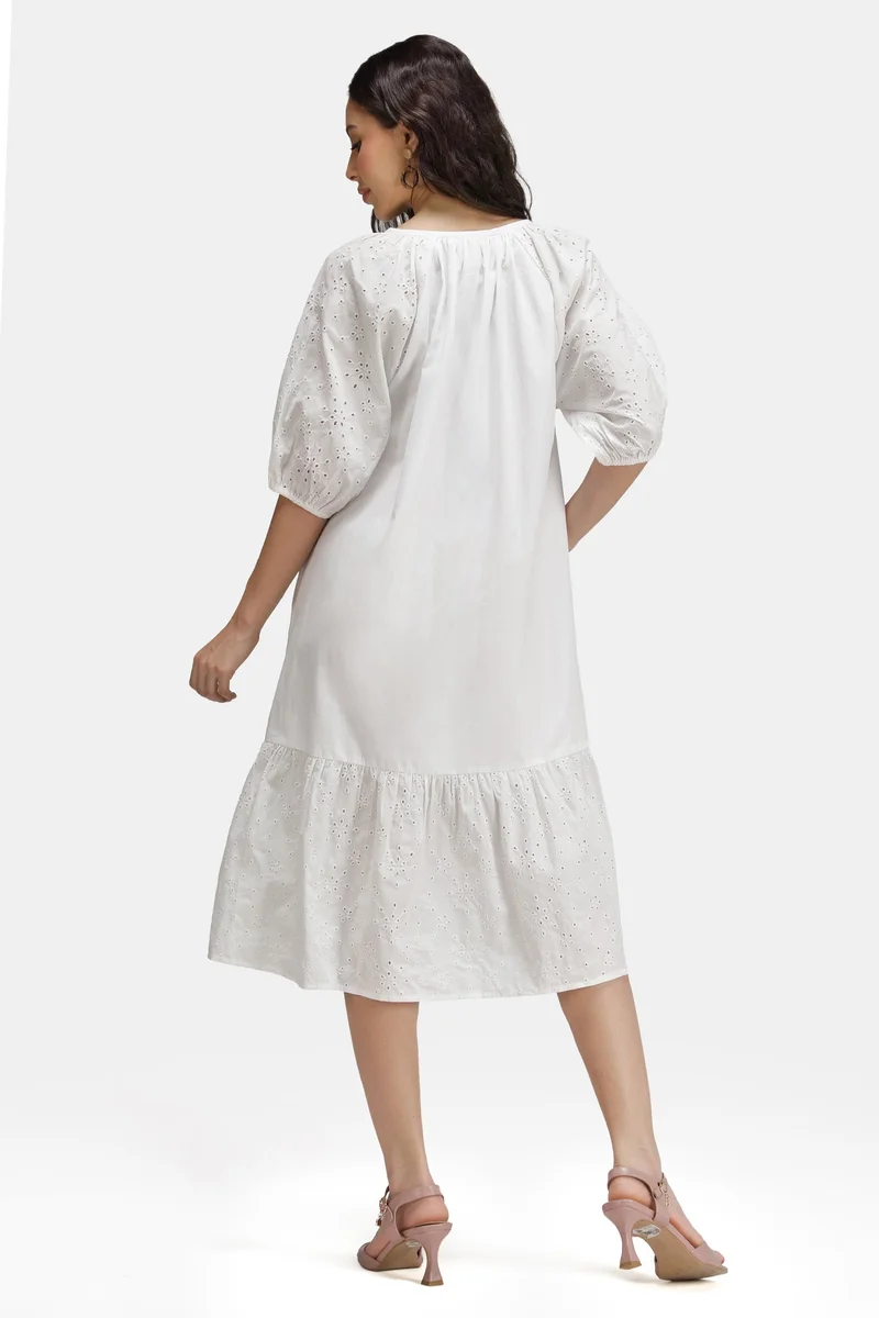 Virgio  Solid Cotton Schiffli Lace Shirt Dress for Women for Women | Best Price UAE