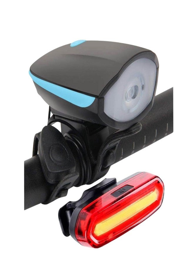 FCCRACING Combo of Bicycle LED USB Rechargeable Head Light and Tail Light with Multicolor (Blue-Red) - Image 1