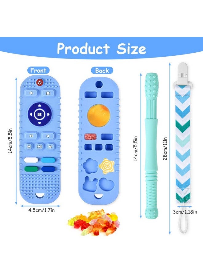 Aolso Silicone Baby Teething Toys, Remote Control Shape Teethers Toys with Teething Tubes and Pacifier Clip, Baby Teething Toys for 3 Months+, Remote Teething Toy BPA Free/Freezable/Dishwasher Safe(Blue) - Image 1