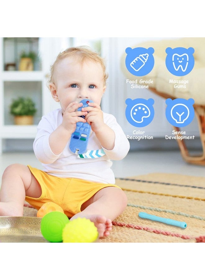 Aolso Silicone Baby Teething Toys, Remote Control Shape Teethers Toys with Teething Tubes and Pacifier Clip, Baby Teething Toys for 3 Months+, Remote Teething Toy BPA Free/Freezable/Dishwasher Safe(Blue) - Image 3