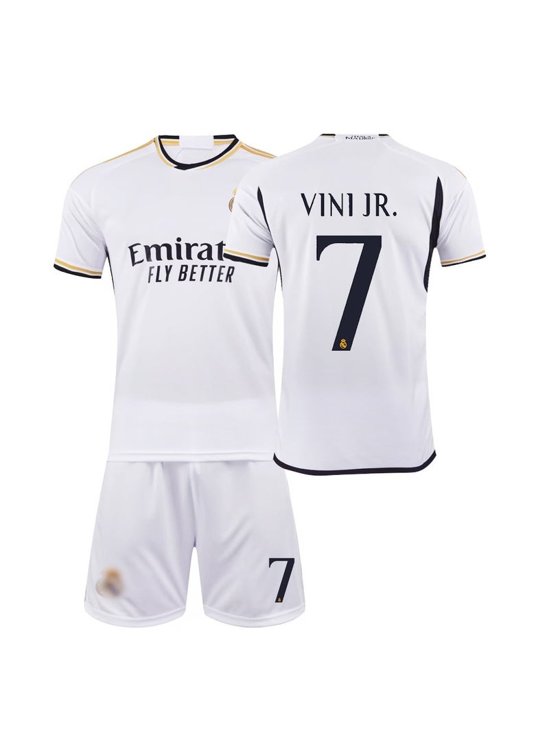 2023/24 Real Madrid Home Football Jersey VINI JR #7 Football Jersey/Shorts Gift Set Kids Size & Adult Size, Gift for Fan Friends