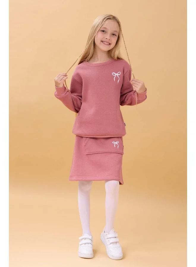 Perendi Girl Embroidered Shirt Dress College Set – Rose Pink.