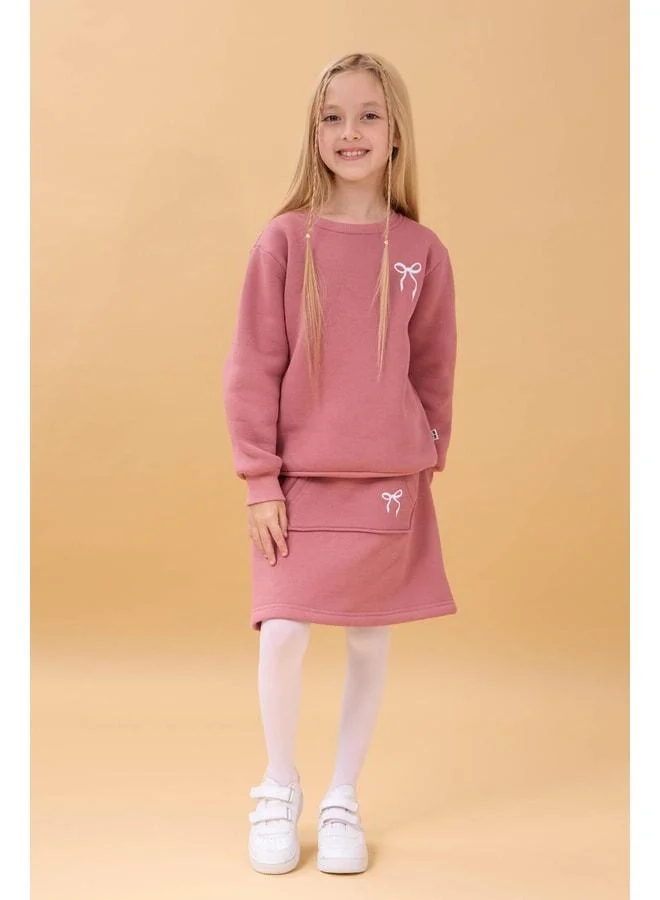 Perendi Girl Embroidered Shirt Dress College Set – Rose Pink.