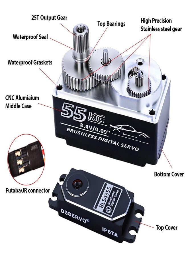 ZOSKAY 55kg Low-Profile Servo Programmable Brushless Digital Servo 0.09Sec High Speed Full Metal Gear Steering servo 1/10 Drift Car with servo Motor kit (180 Degree) - Image 2