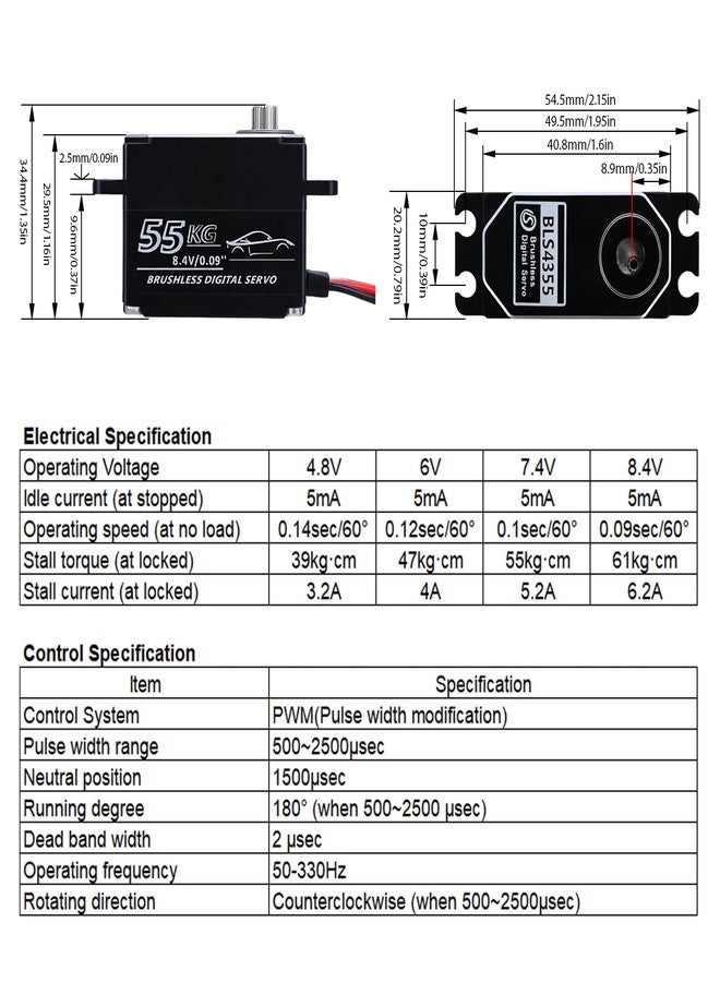 ZOSKAY 55kg Low-Profile Servo Programmable Brushless Digital Servo 0.09Sec High Speed Full Metal Gear Steering servo 1/10 Drift Car with servo Motor kit (180 Degree) - Image 3