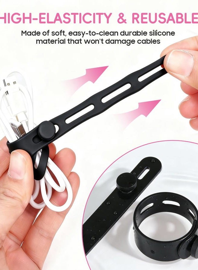 TIKIWIK 25 Pcs Silicone Cable Ties, Cable Ties Reusable, High Elasticity Cord Wraps for Electrical Cords, Cord Organizer for Earphone, Phone Charger(Black) - Image 3