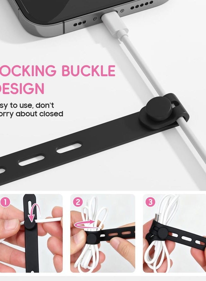 TIKIWIK 25 Pcs Silicone Cable Ties, Cable Ties Reusable, High Elasticity Cord Wraps for Electrical Cords, Cord Organizer for Earphone, Phone Charger(Black) - Image 5