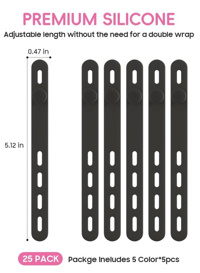 TIKIWIK 25 Pcs Silicone Cable Ties, Cable Ties Reusable, High Elasticity Cord Wraps for Electrical Cords, Cord Organizer for Earphone, Phone Charger(Black) - Image 2