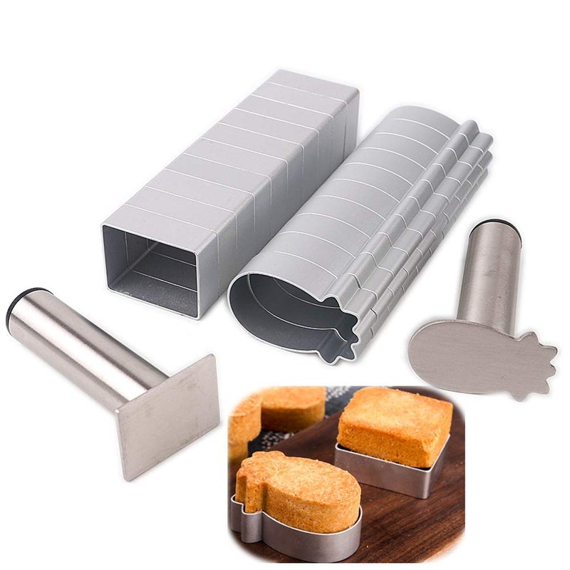 LoBake 2 Units Pineapple and Rectangle Aluminium Cookie Biscuit Mold with Stainless Steel Press Stamp Fondant Fruit Vegetable Cutter Set Mini Cake Molds Cozinha Ferramentas Kitchen Baking Gadgets - Image 1