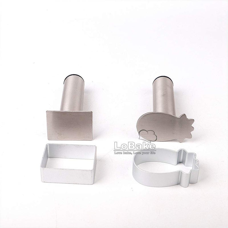 LoBake 2 Units Pineapple and Rectangle Aluminium Cookie Biscuit Mold with Stainless Steel Press Stamp Fondant Fruit Vegetable Cutter Set Mini Cake Molds Cozinha Ferramentas Kitchen Baking Gadgets - Image 4