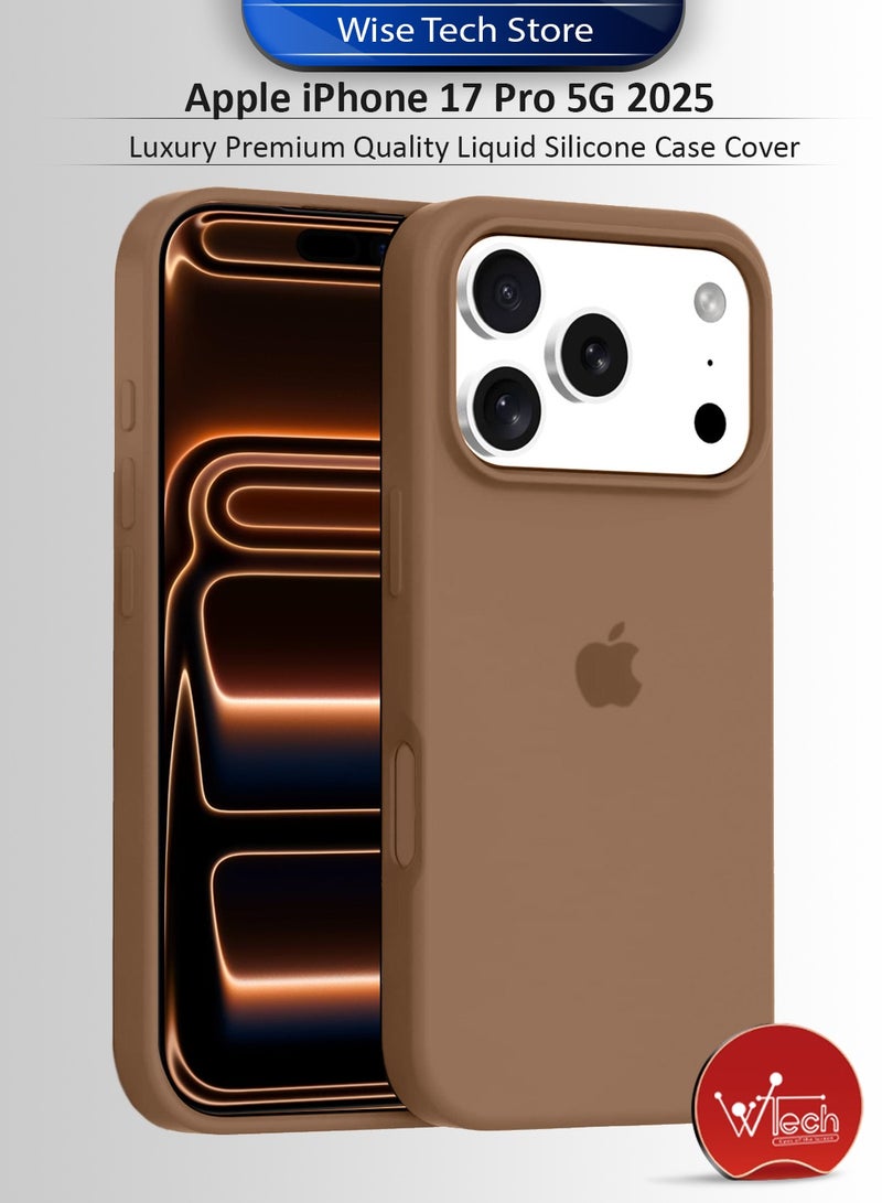 دبليو تيك جراب أبل آيفون 17 برو 5G 2025 الفاخر من نوع سيليكون السائل بجودة عالية (MCRPSN) - بني داكن - Image 1
