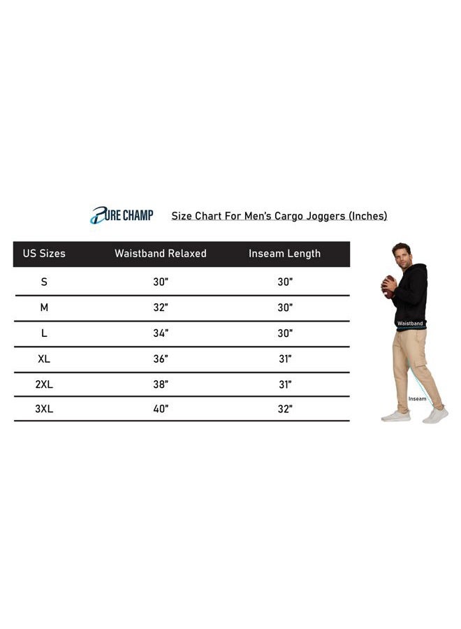 PURE CHAMP Mens 3 Pack Fleece Cargo Pants Active Athletic Mens Sweatpants Workout Jogger Drawstring Size S-3XL(SET4 Size Large) - Image 5