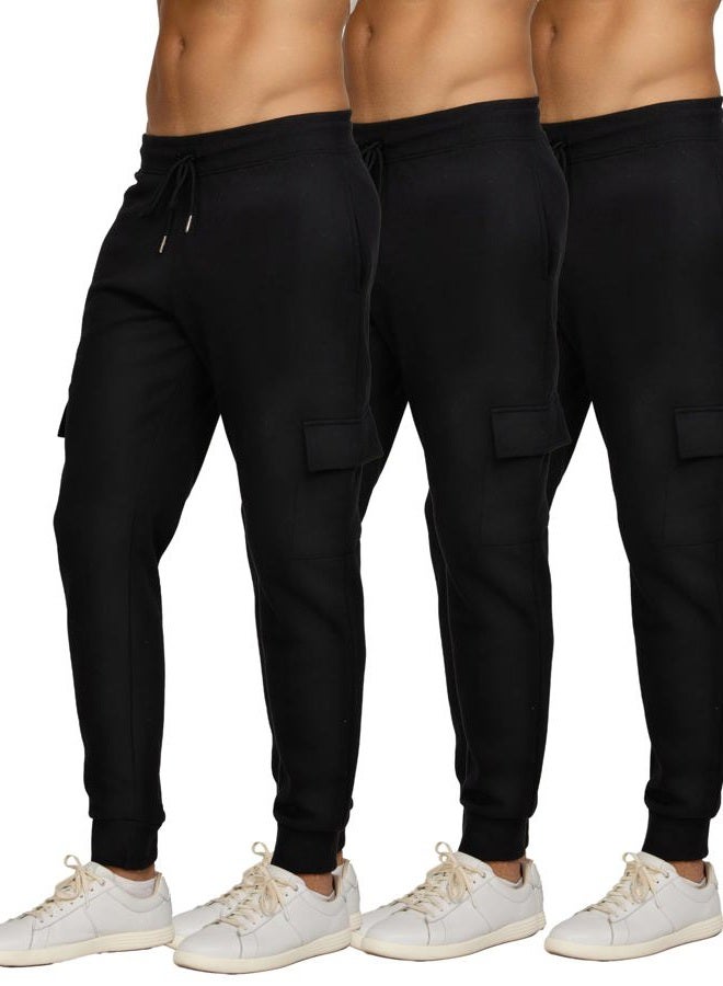PURE CHAMP Mens 3 Pack Fleece Cargo Pants Active Athletic Mens Sweatpants Workout Jogger Drawstring Size S-3XL(SET4 Size Large) - Image 1