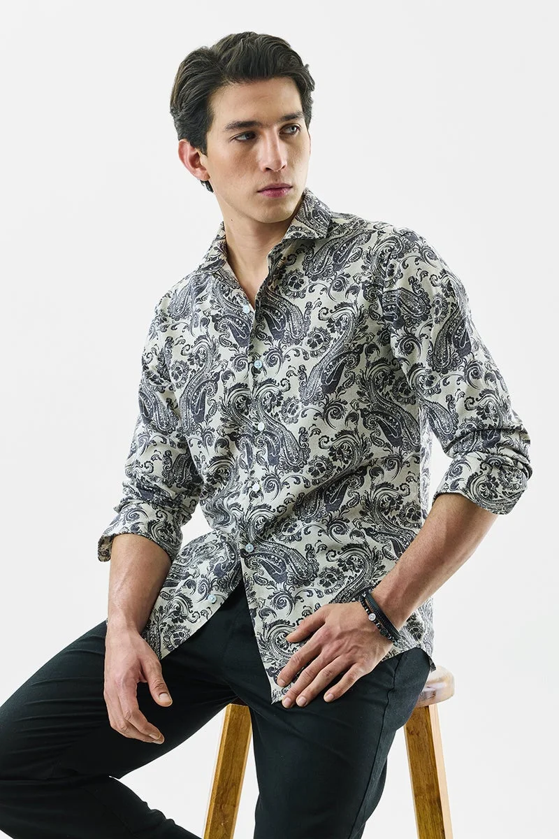 SNITCH Beige Abstract Long Sleeve Slim Fit Shirt