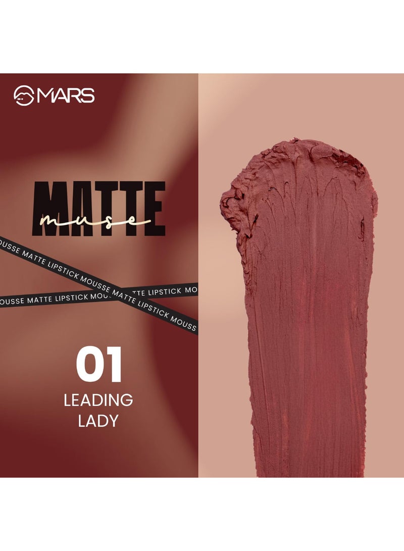 MARS COSMETICS Matte Muse Mousse Lipstick (3ml) (01-LEADING LADY) with Doe-Foot Applicator | Highly Pigmented | Smooth Texture | Hydrating Formula | Blurry Lips Effect - Image 5