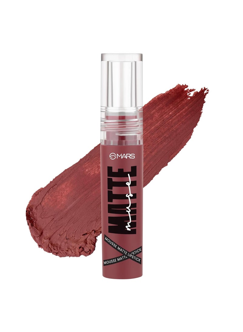 MARS COSMETICS Matte Muse Mousse Lipstick (3ml) (01-LEADING LADY) with Doe-Foot Applicator | Highly Pigmented | Smooth Texture | Hydrating Formula | Blurry Lips Effect - Image 1