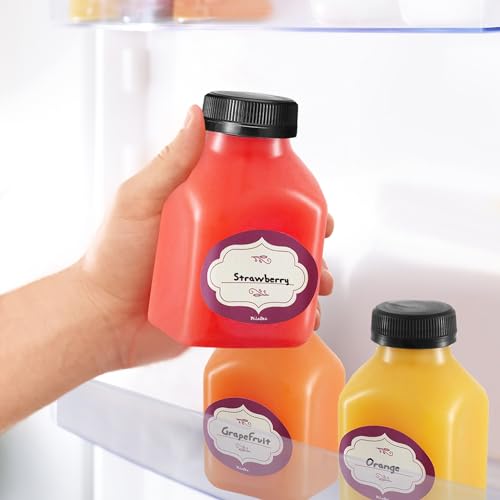 DilaBee Plastic Juice Bottles with Caps - 12 Pack 8oz Small Reusable Water Bottles with Lids for Juicing - Clear Mini Drink Containers for Fridge with Black Tamper Evident Seal - Image 4
