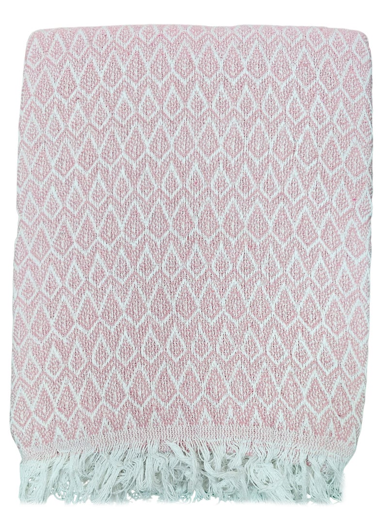 Fabienne Turkish Cotton Throw Blanket Knitted Suitable for Bed, Sofa and Chair Pink 170x200 cm - Image 1