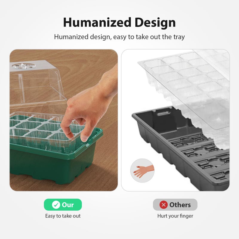 POROLIR Seed Starter Tray, 10PCS Seed Starter Kit, Seedling Starter Trays with Heightened Lids for Seed Staring, Indoor Gardening Plant Germination Trays (12 Cells per Tray) Green - Image 2
