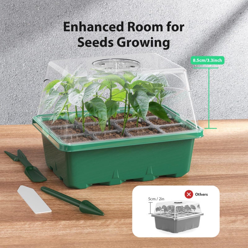 POROLIR Seed Starter Tray, 10PCS Seed Starter Kit, Seedling Starter Trays with Heightened Lids for Seed Staring, Indoor Gardening Plant Germination Trays (12 Cells per Tray) Green - Image 3