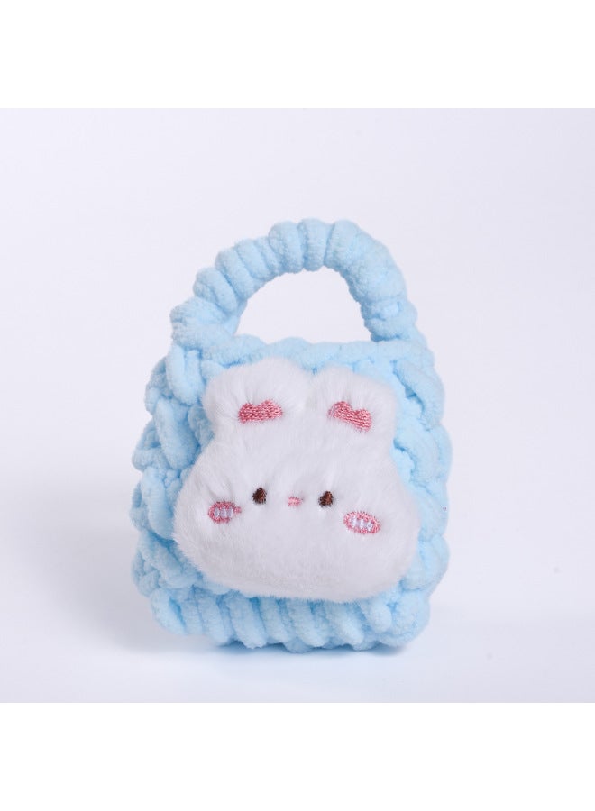 Pink Cute Cyber Red Bear Lion Wake Flower Plush Hand-woven Drop-resistant Headphone Bag Bluetooth Headphone Protective Cover Finished Product-Color:Blush Bunny Aqua Blue  - Image 1