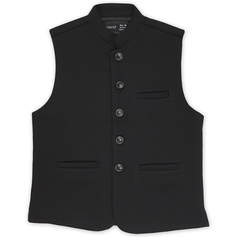 CAVIO Boys Black Solid Nehru Jacket - Image 4