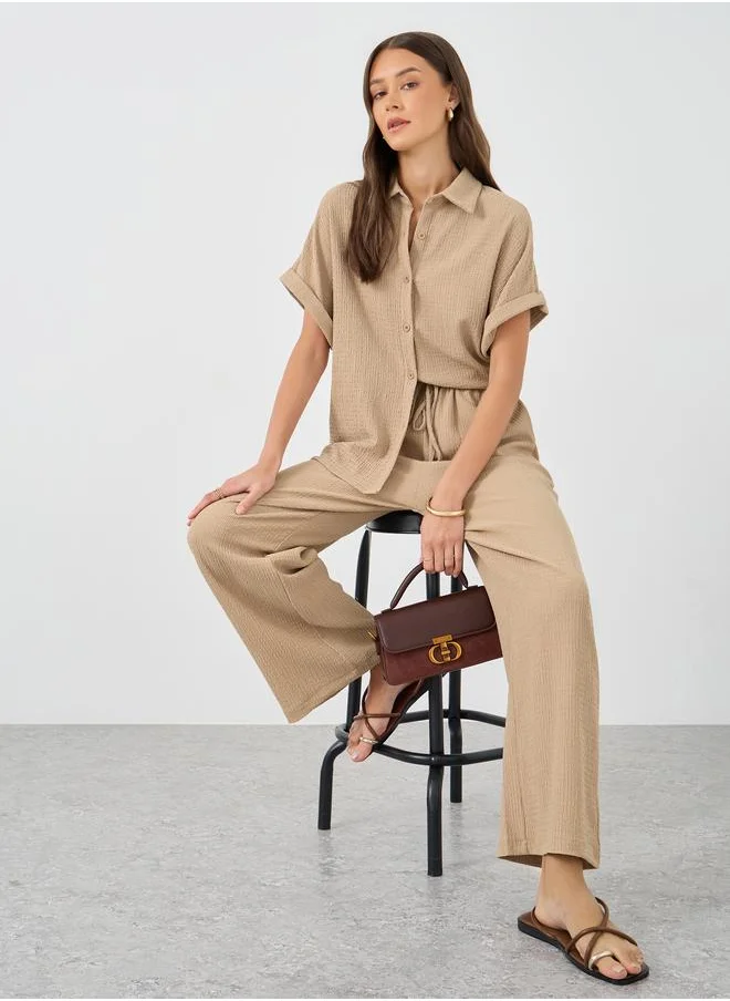 ستايلي Styli Textured Buttoned Short Sleeve Shirt