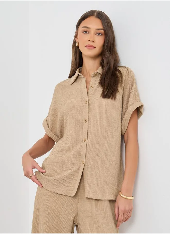 ستايلي Styli Textured Buttoned Short Sleeve Shirt