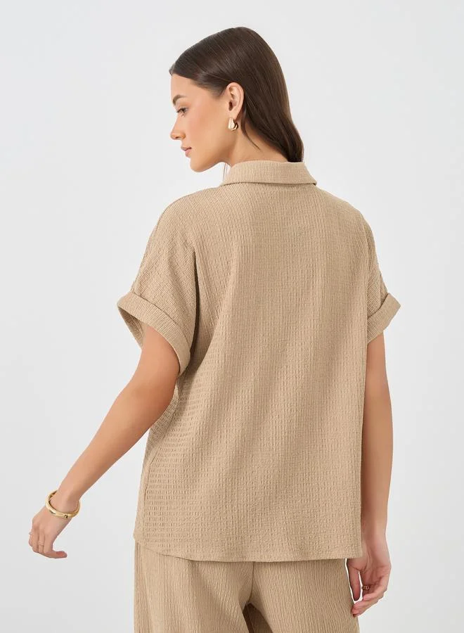 Styli Styli Textured Buttoned Short Sleeve Shirt