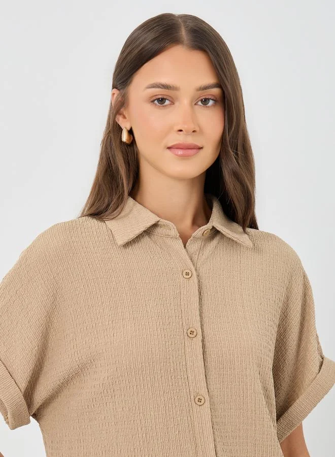 Styli Styli Textured Buttoned Short Sleeve Shirt