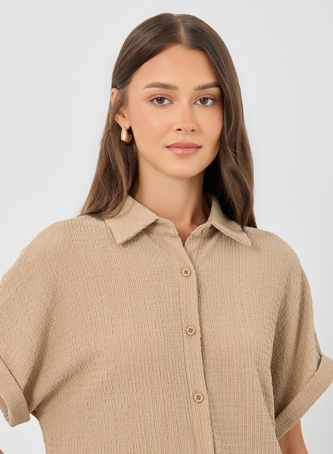 Styli Styli Textured Buttoned Short Sleeve Shirt  - Image 3