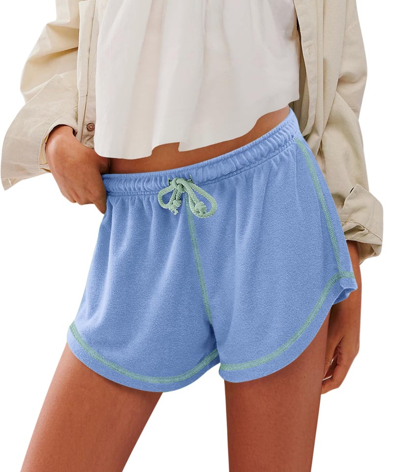 Yousify Womenâ€™s Casual Shorts Comfy Drawstring Elastic Waist Summer Beach Workout Lounge Shorts for Women Baby Blue - Image 1