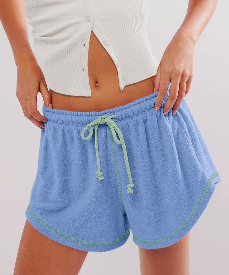 Yousify Womenâ€™s Casual Shorts Comfy Drawstring Elastic Waist Summer Beach Workout Lounge Shorts for Women Baby Blue - Image 3
