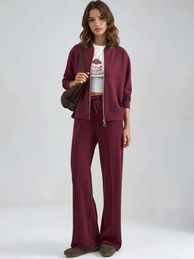 HICCUP Modal Touch Zippered Sweatshirt & Ribbed Pants Co-ord Set Bersan Collection