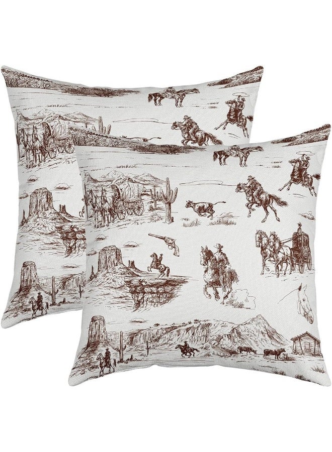 jejeloiu Western Throw Pillow Covers 18"x18" Set of 2 White and Black Cowboy Cow Pillow Cases Cushion Covers Cowboy Decorative Throw Pillowcases Desert Cactus Cushion Cases Throw Pillow Covers  - Image 1
