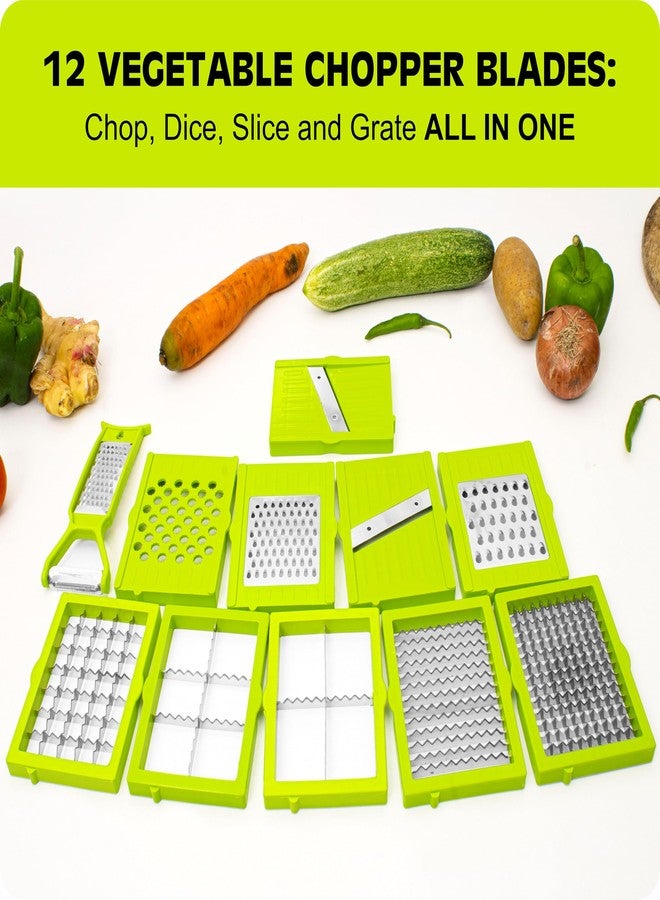 Rylan 12 in 1 Multipurpose Chopper, Fruits & Vegetable Cutters, Grater Peeler Chipser, Unbreakable Food Grade Body, Easy Push to Clean Button Slicer Dicer, Chopper for Kitchen (Green, Plastic) - Image 2
