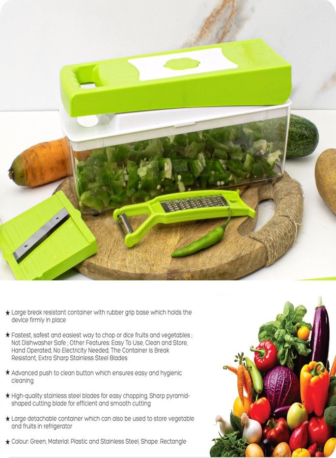 Rylan 12 in 1 Multipurpose Chopper, Fruits & Vegetable Cutters, Grater Peeler Chipser, Unbreakable Food Grade Body, Easy Push to Clean Button Slicer Dicer, Chopper for Kitchen (Green, Plastic) - Image 4