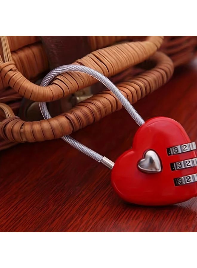 Pink Mini Heart Shaped Combination Padlock Zinc Alloy Wire Rope Code Lock - Image 2