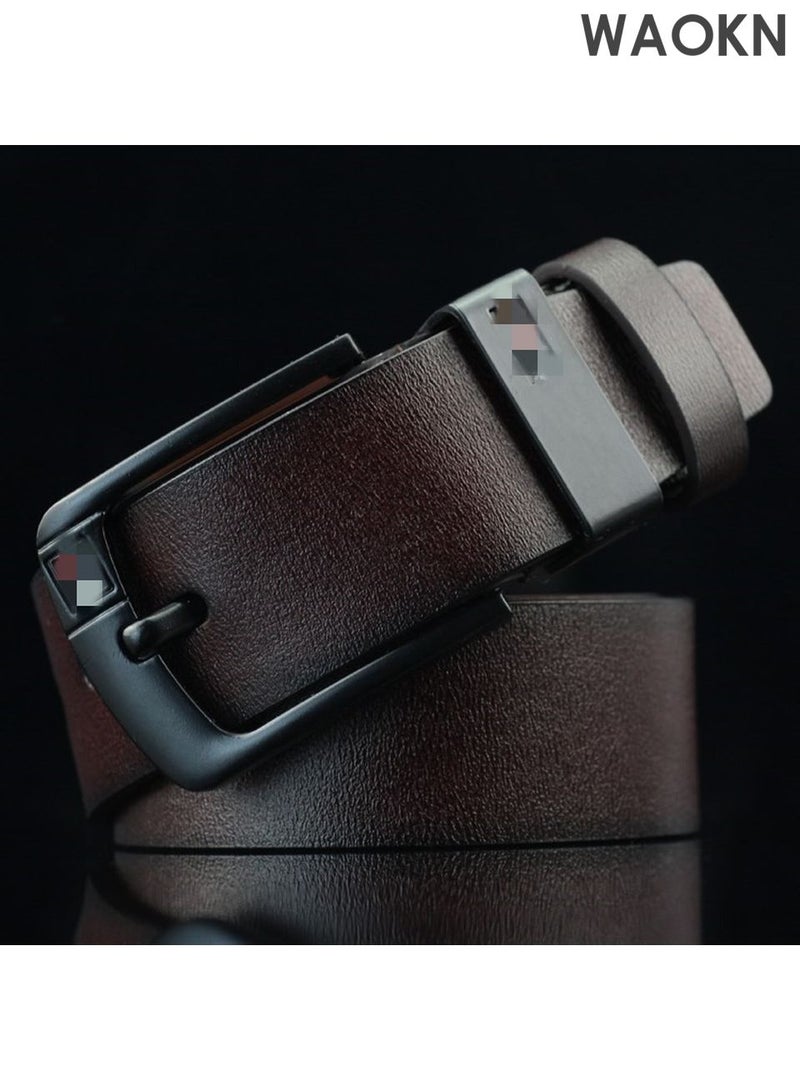 WAOKN Leather Dress Belts for Men, Men's Casual Jeans Belts, Classic Work Business Dress Belt Men's Youth Fashion Hundred With Pin Buckle Pants Belt, Men's Real Belt Buckle Jeans Cowhide Belt Business Jeans Belt Men's Pin Buckle Belt Business Trousers Jeans Belt Coffee - Image 2