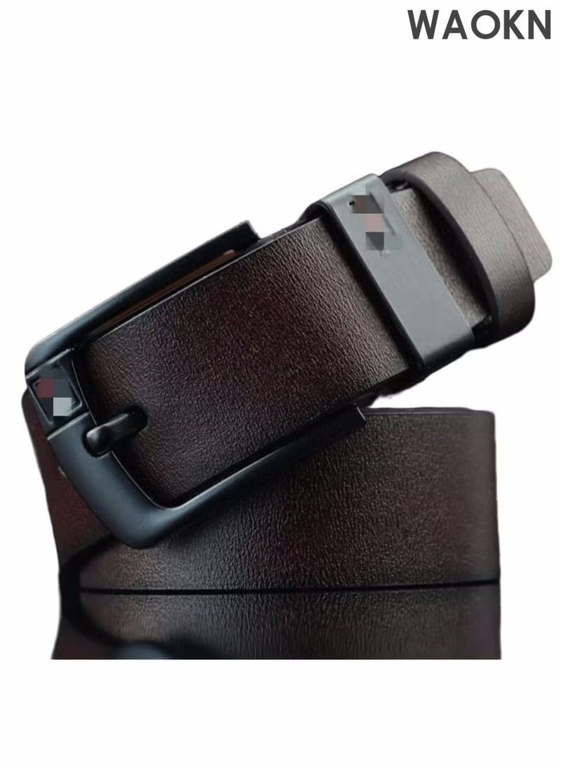 WAOKN Leather Dress Belts for Men, Men's Casual Jeans Belts, Classic Work Business Dress Belt Men's Youth Fashion Hundred With Pin Buckle Pants Belt, Men's Real Belt Buckle Jeans Cowhide Belt Business Jeans Belt Men's Pin Buckle Belt Business Trousers Jeans Belt Coffee - Image 1