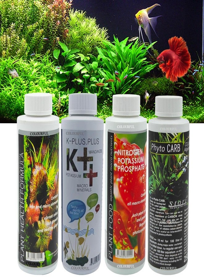 COLOURFUL - Aquatic Remedies 4-in-1 Plant Care Combo: Plant Health 120ml + Plant Food 120ml + K++ 120ml + Phyto Carb 100ml - Comprehensive Aquarium Plant Nutrition - Image 1