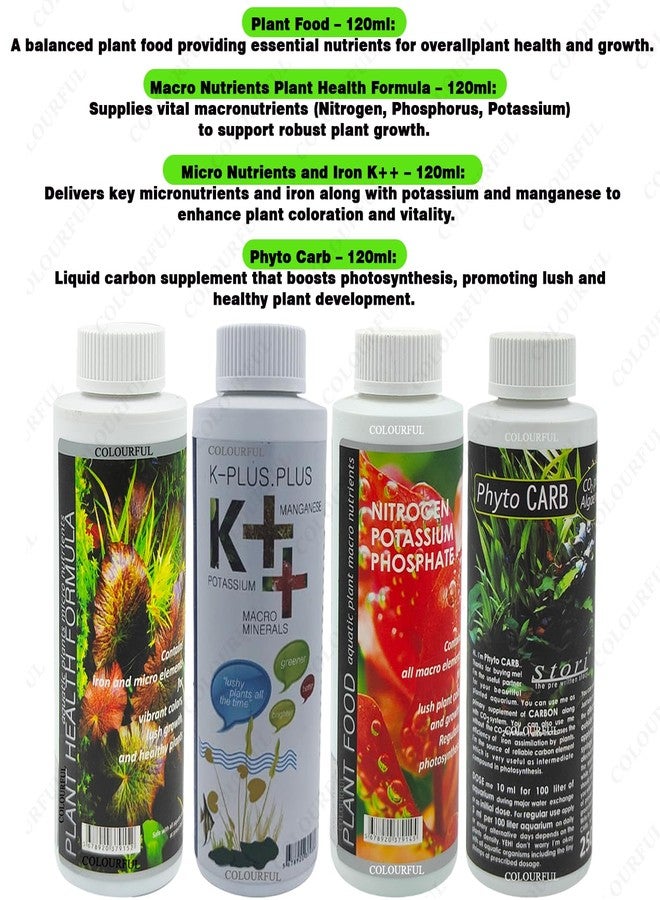 COLOURFUL - Aquatic Remedies 4-in-1 Plant Care Combo: Plant Health 120ml + Plant Food 120ml + K++ 120ml + Phyto Carb 100ml - Comprehensive Aquarium Plant Nutrition - Image 2