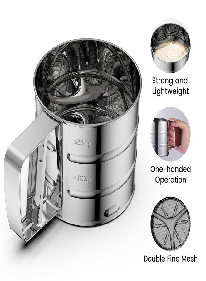 Omesata Flour Sifter 3 Cup for Baking, Crank Sifter with Professional Fine Mesh Baking Sifter Flour, One Hand Press Stainless Steel Flower Sifter, Excellent Flour Sieve Baker Dusting for Quick Sifting Omesata - Image 3