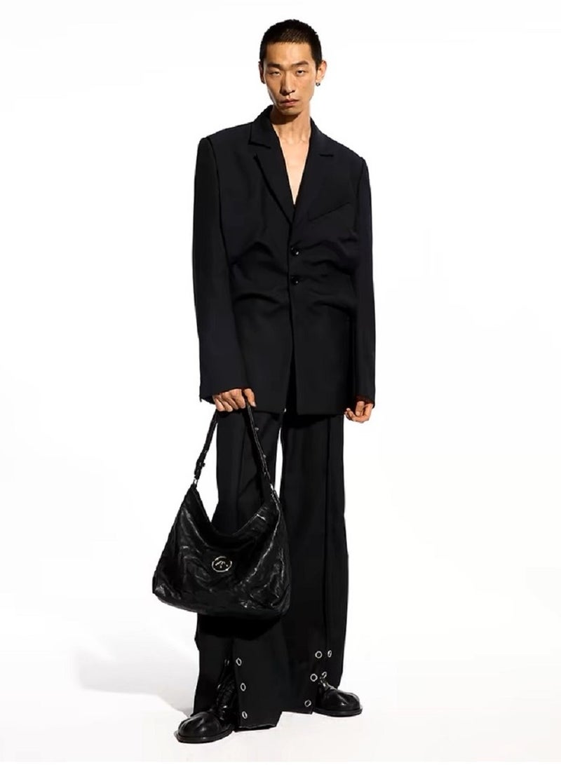 جي تي GROTTO STONE-HOBO Gold Label Pleated Leather Shoulder Bag - Image 3