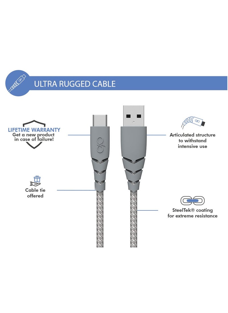 FORCE Force Power USB A to USB C Ultra Reinforced Cable 2M Lifetime Warranty Gray  - Image 5