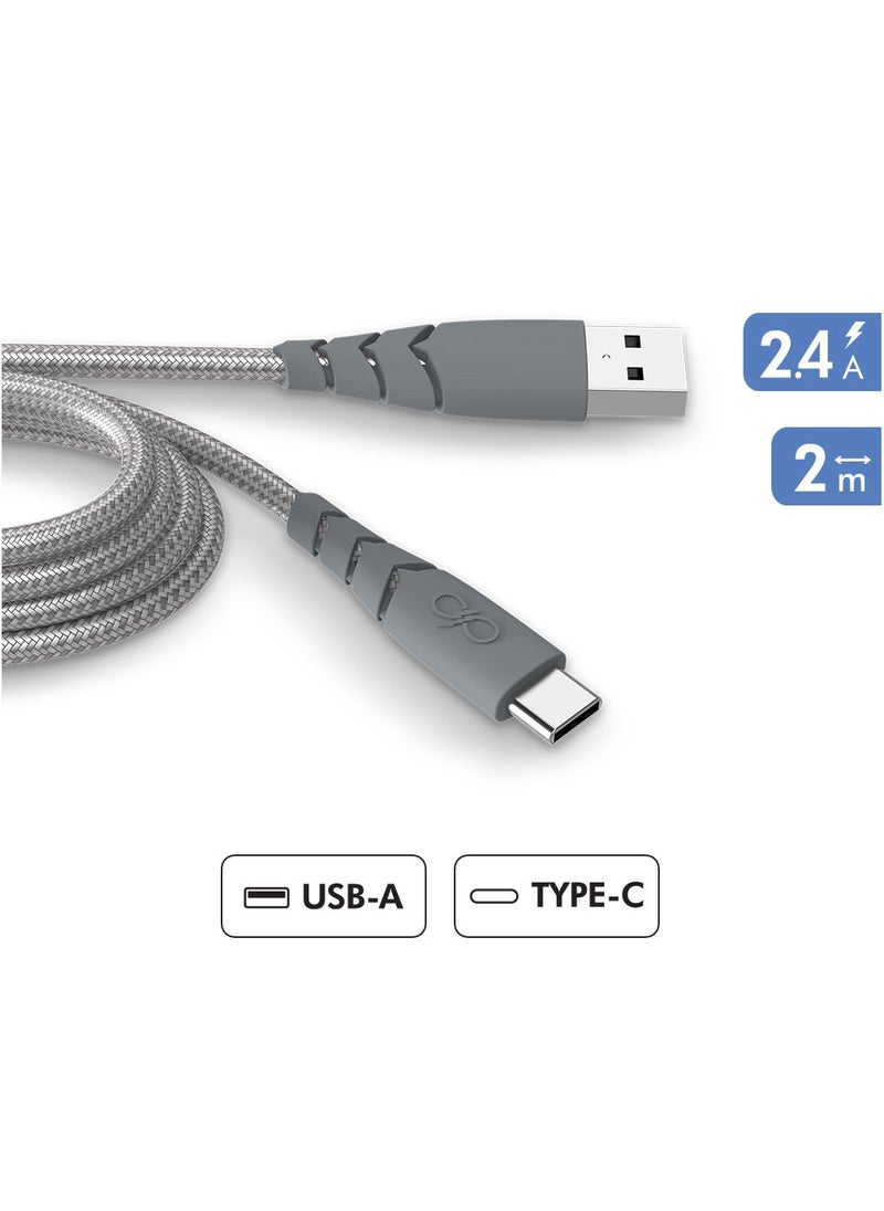 FORCE Force Power USB A to USB C Ultra Reinforced Cable 2M Lifetime Warranty Gray  - Image 2