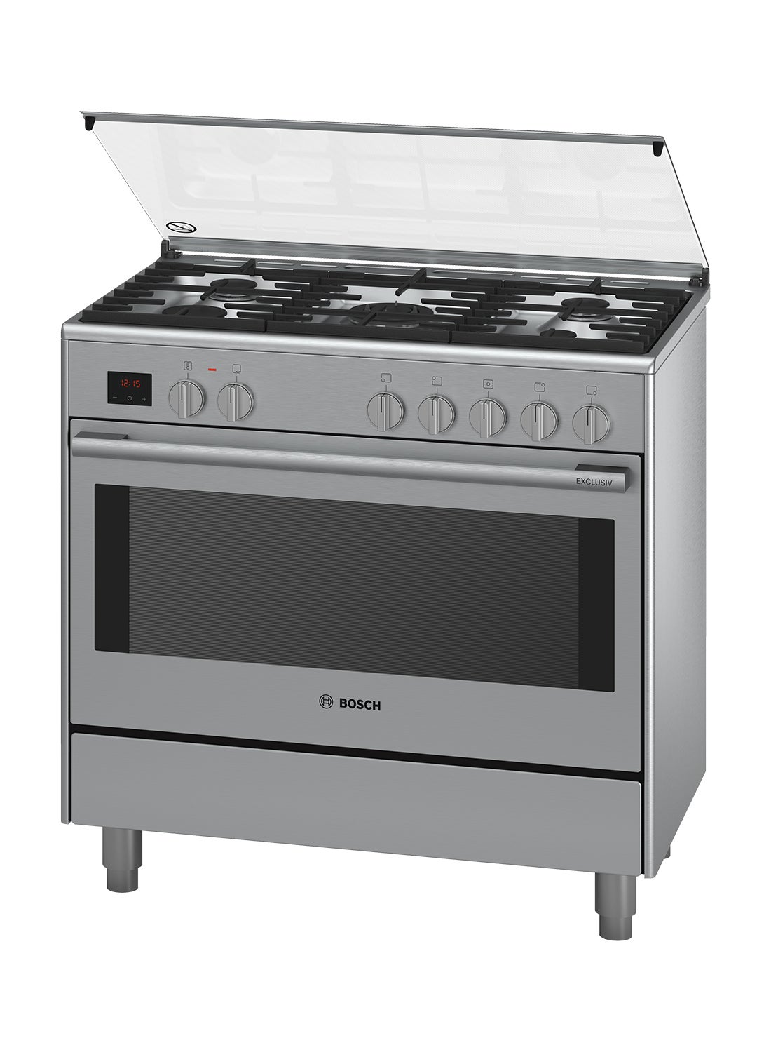 90x60 Cm Dual Fuel Range Cooker with Gas and Electric Flexibility, Cast Iron Pan Support, Series 8, HSB738357M, Stainless Steel HSB738357M Stainless Steel