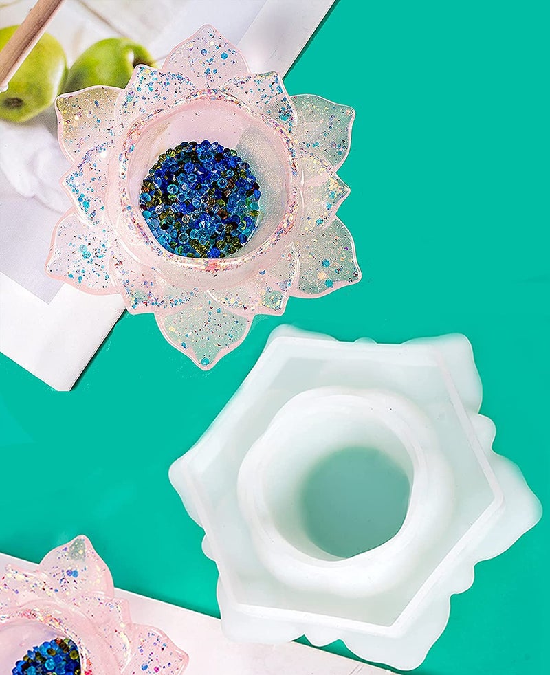 Ready Shop go Lotus Flower Silicone Mold for DIY Candlestick Ashtray Jewelry Storage Box Tealight Resin Casting Craft Tool  - Image 2