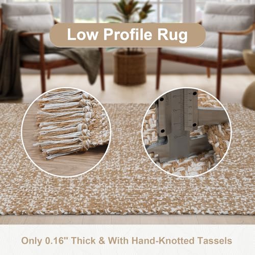 Collive Kitchen Runner Rug, 2' x 4.3' Hand-Woven Reversible Washable Rugs, Tan Cotton Modern Farmhouse Bathroom Mat Hallway Carpets for Foyer Bedroom Entry Back Door Decor - Image 4